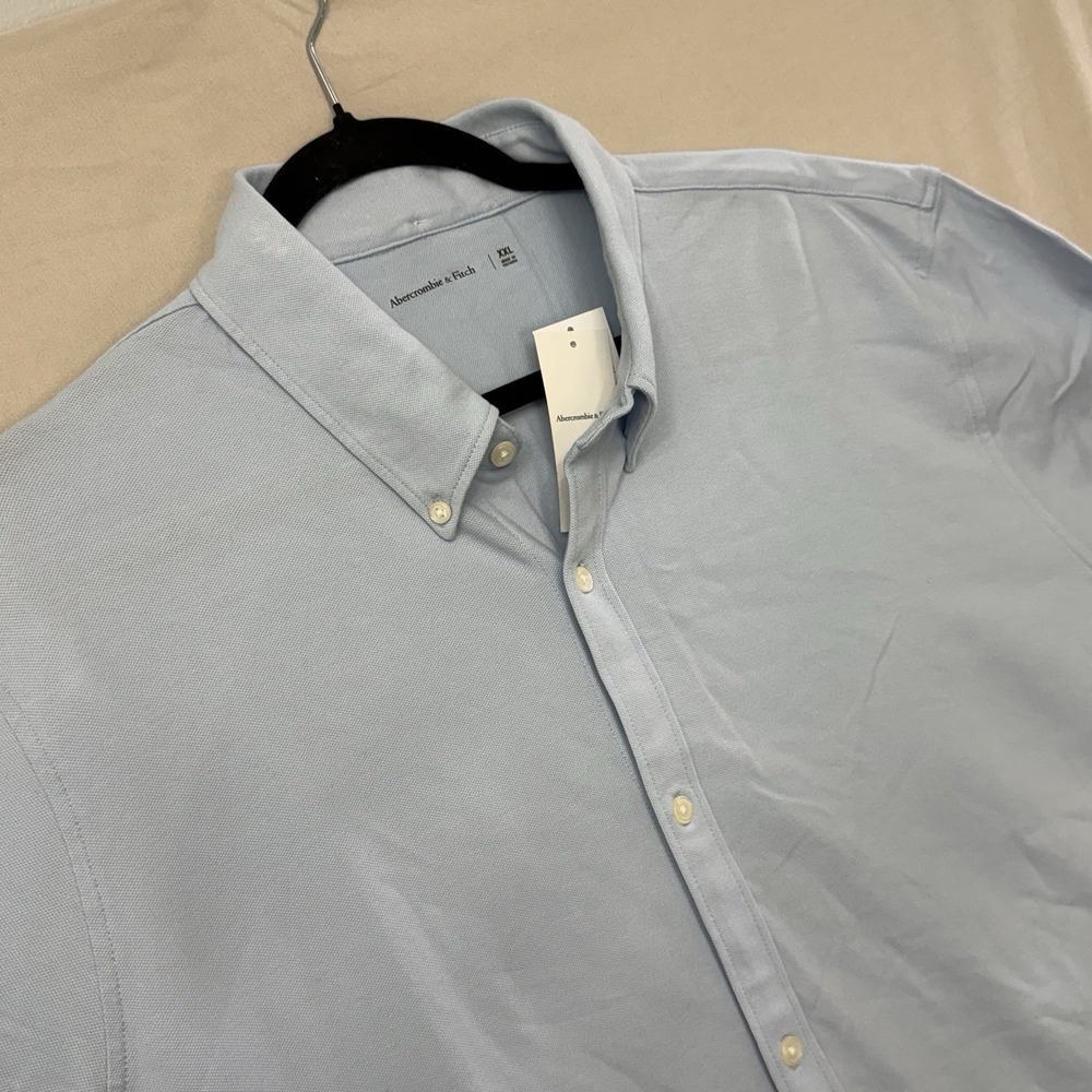 Abercrombie Fitch Mens XXL Button Down Shirt Light Blue Stretch Casual NWT